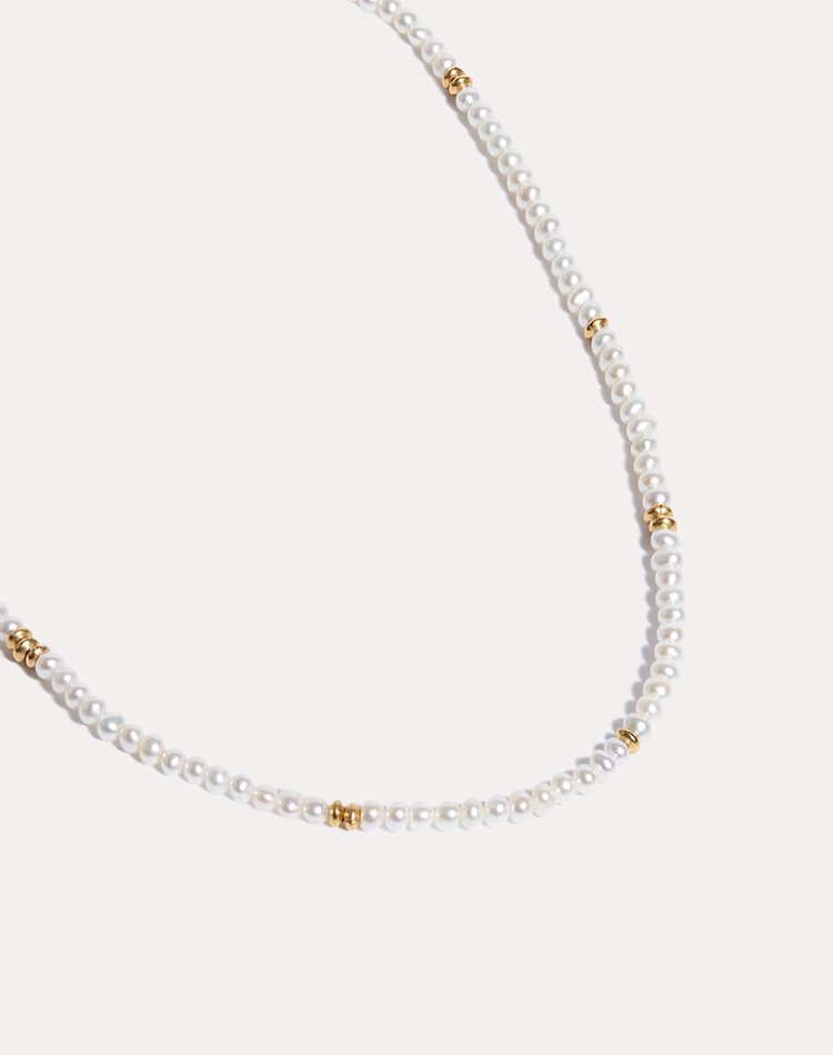 Tiny Pearl and Gold Bead Necklace